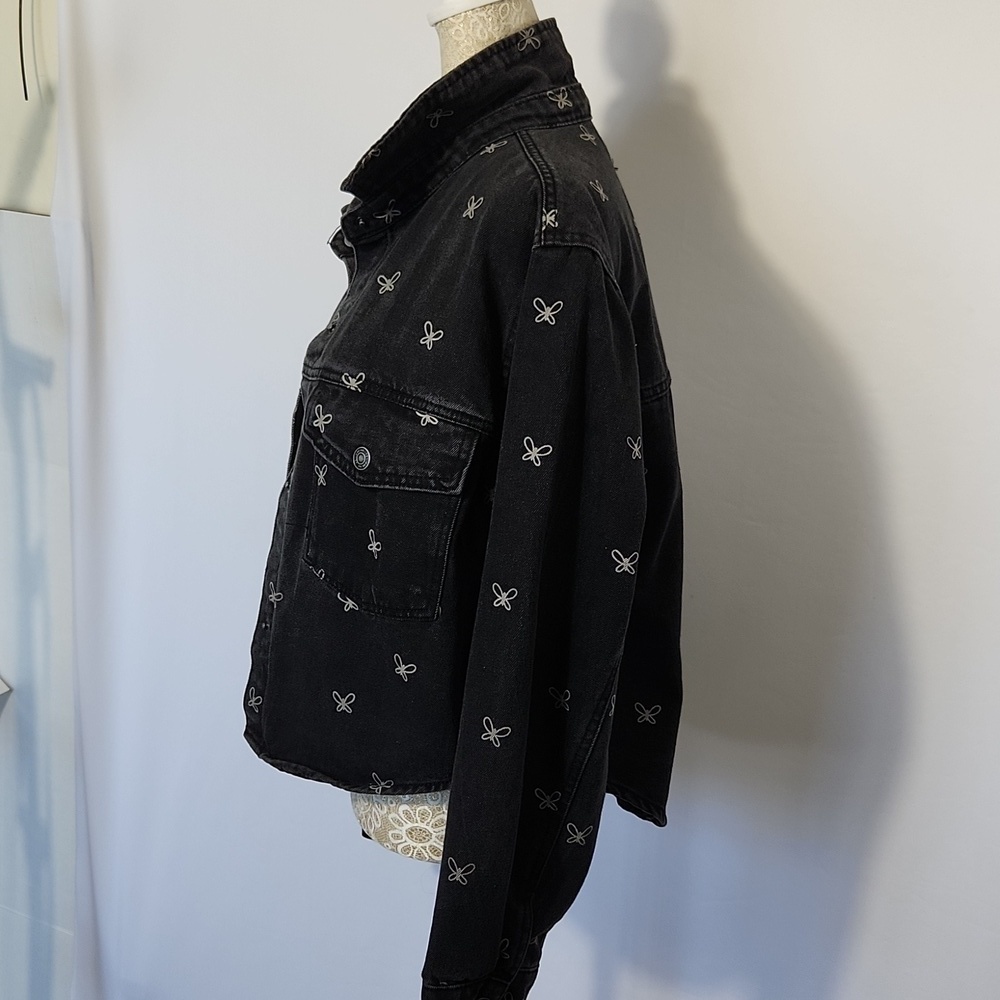 Stoosh Vintage Denim Women's Size L Black/Grey Butterfly Print Cropped Jacket - Picture 9 of 14